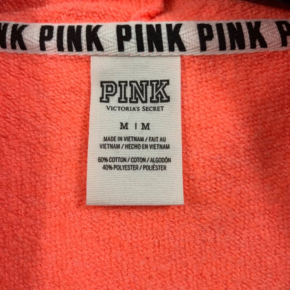 PINK Victoria's Secret Womens Zip-Up Hoodie Coral & Black Medium - Picture 6 of 10